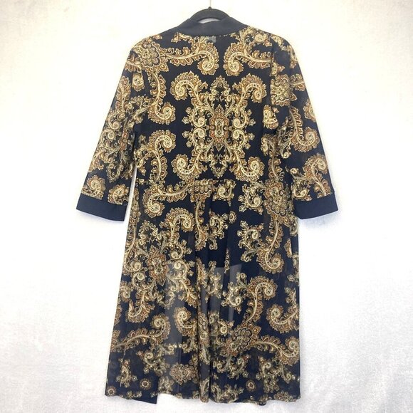 R&M‎ Richards Sheer Jacket Tank 2 Piece Set Womens 8 Blue Gold Paisley Elegant - Picture 2 of 16